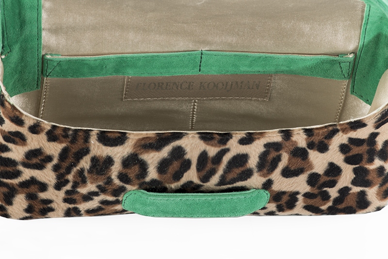 Safari black and emerald green women's dress handbag, matching pumps and belts. Rear view - Florence KOOIJMAN